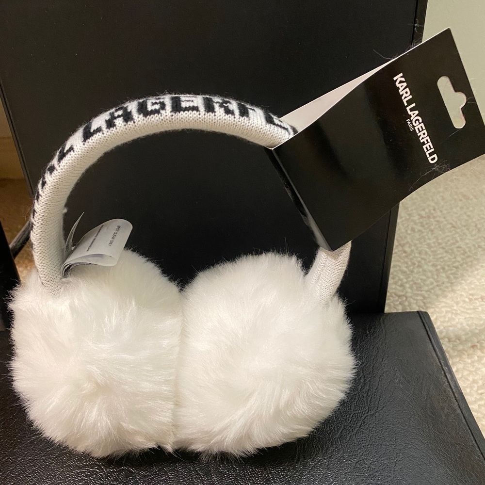 Karl Lagerfeld faux fur logo earmuffs